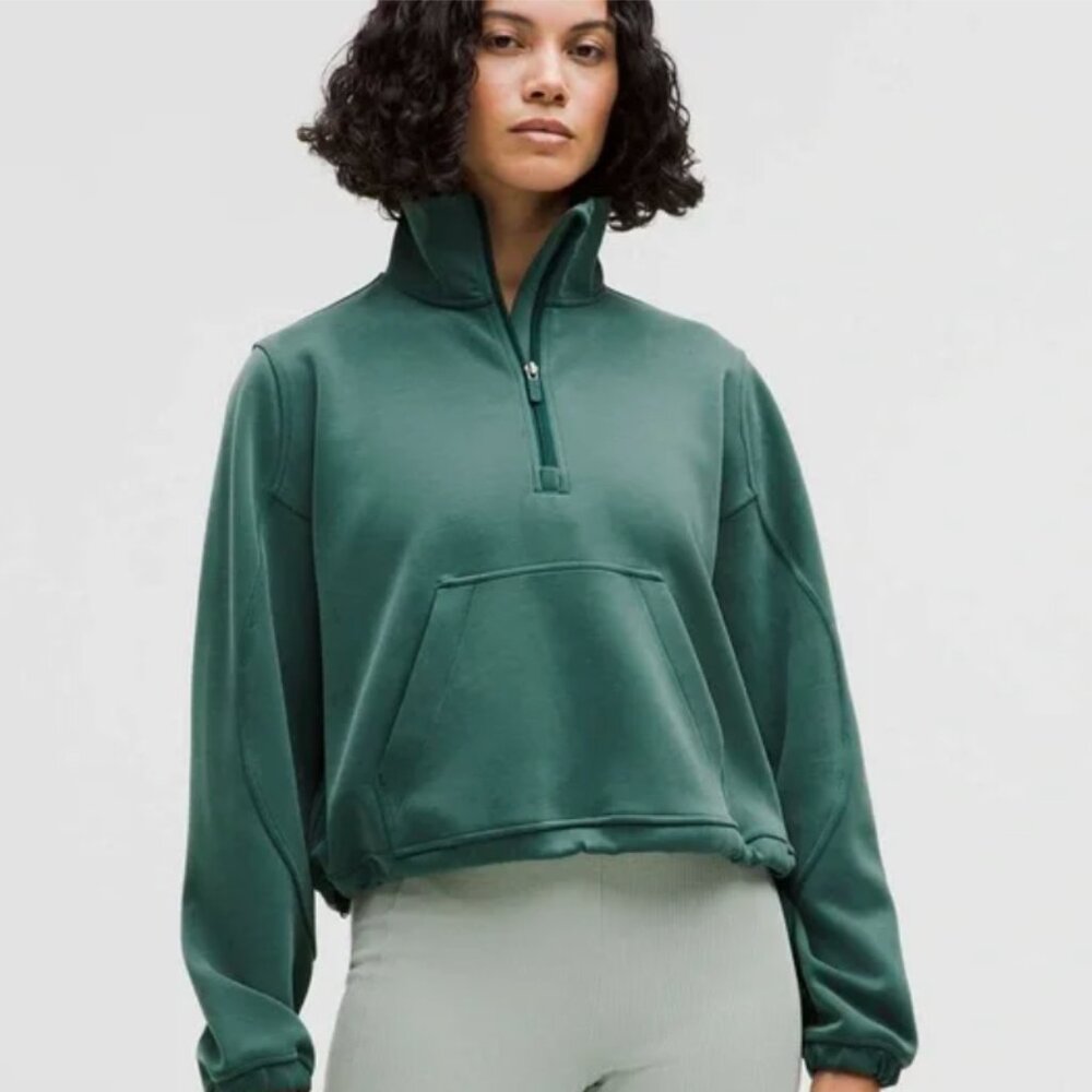 Lululemon Brushed Softstreme Ribbed Half Zip Green Jasper